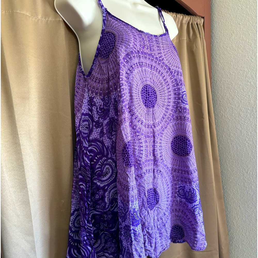 Adj strap flowy top, use as swimsuit coverup Boho style cute with/shorts/capris